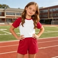 thumbnail image 6 of Girls Summer 2 Piece Outfits Short Sleeve T Shirts Top and Shorts Set Kids Clothing Sets with Pockets Teen Soft Comfy Athletic Casual Sets Sportswear Red 5-6 Years, 6 of 7