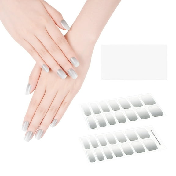DANNI & TONI Semi Cured Gel Nail Strips (Marshmallow Ombre) Gel Nail Wraps Gradient Silver Shimmer 28 Stickers
