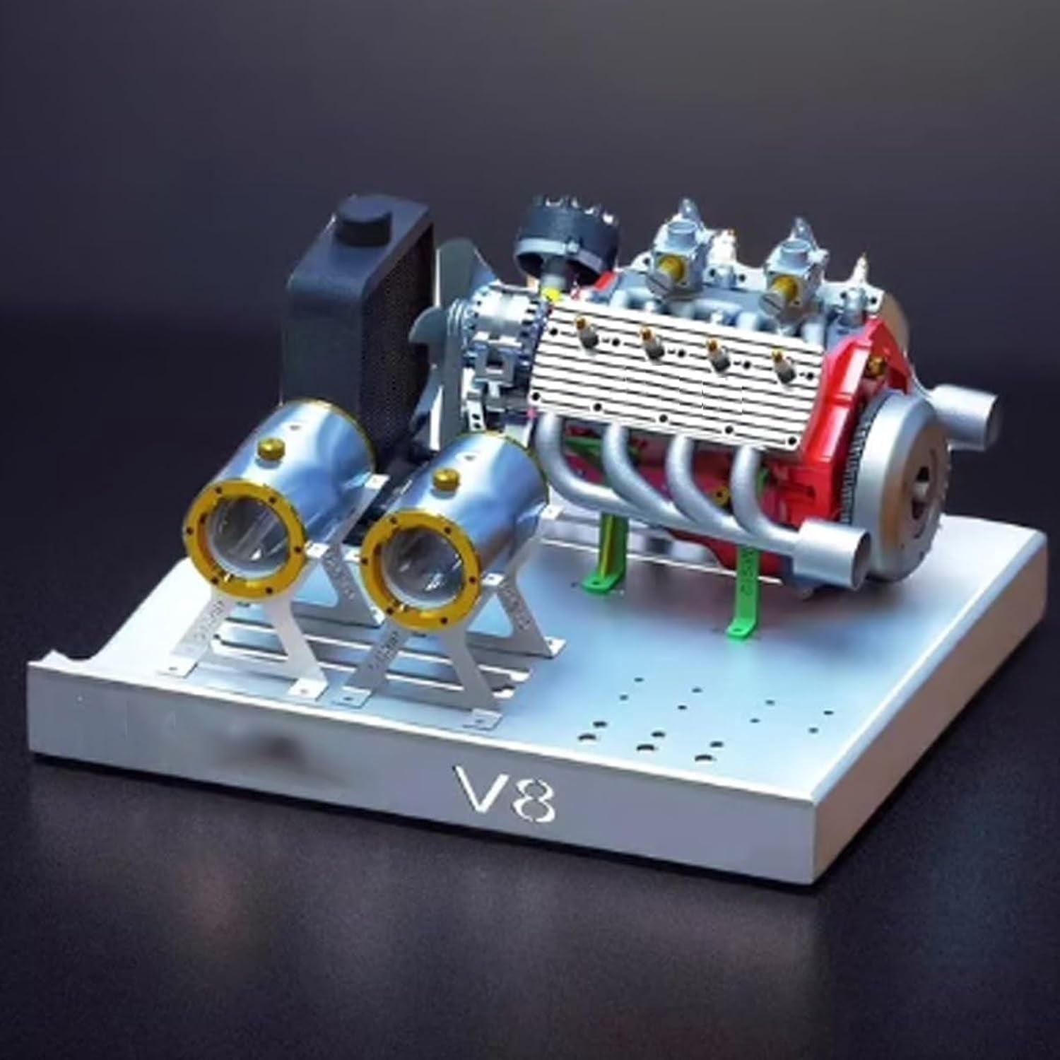 Cison V8 Engine Kit Gas, Gasoline Ohv V8 Small-Block Engine Model Kits, Mini V8 Engine Kits That Runs, Build Your Own Stem V8 Model Engine for Adults, 4-Stroke 44cc Water-Cooled 1/6(Blue)