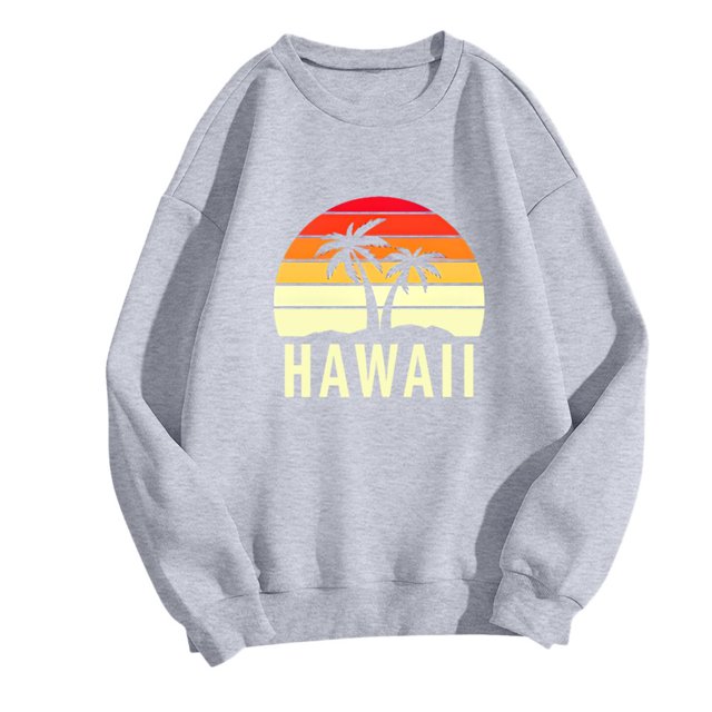 Bmisegm Chandails en Molleton Mode pour Femmes Col Rond Mignon Pull Manches Longues Tops Chandail à Capuchon Chandails en Molleton Décontractés pour Femmes Gris TG