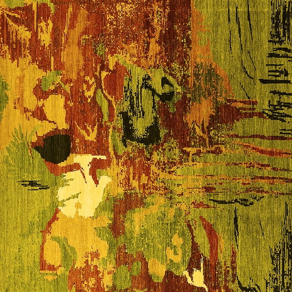 Ahgly Company Machine Washable Indoor Square Oriental Yellow Industrial Area Rugs, 7' Square