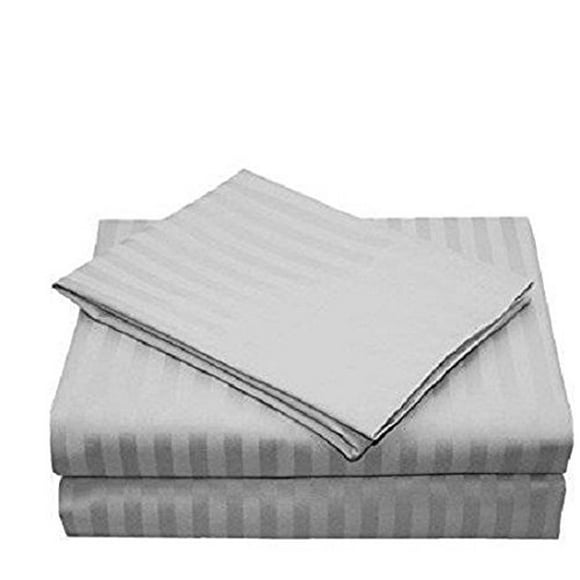26-30 inches Extra Fit Deep Pocket Hotel Finish Adjustable Room 1-Piece- Fitted- Sheet Both Pattern Solid/Stripe 500 Thread Count 100% Pima Cotton (Full, Stripe, Light Grey).