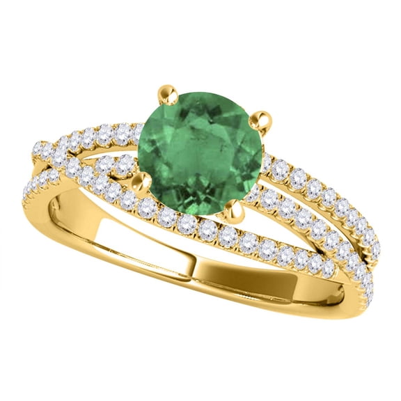 Mauli Jewels Engagement Rings for Women 1.18 Carat Halo Split Shank Emerald and Diamond Engagement Ring Crafted 4-Prong 14k Solid Yellow Gold