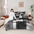 thumbnail image 4 of Homewish Geometric Rectangle 3 Pieces Queen Comforter Set for Teens Boys Girls,Vintage Aesthetic Ultra Soft Bedding Sets,Minimalist Abstract Art Bedding Comforter Set Breathable,Luxury Bedroom Decor, 4 of 8