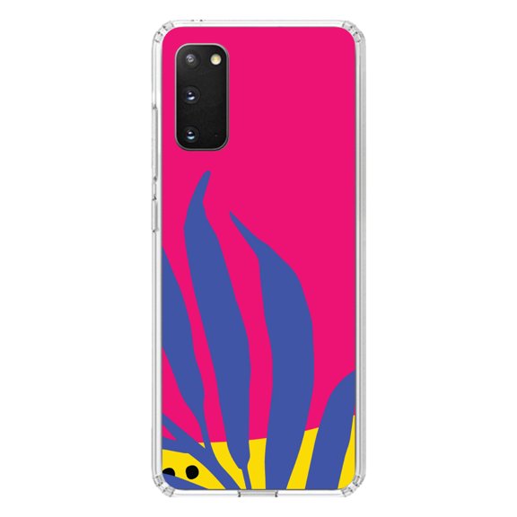 DistinctInk Clear Shockproof Hybrid Case for Galaxy S20 ULTRA / 5G (6.9" Screen) - TPU Bumper, Acrylic Back, Tempered Glass Screen Protector - Summer Vibes Bold Flower Blue Pink Yellow