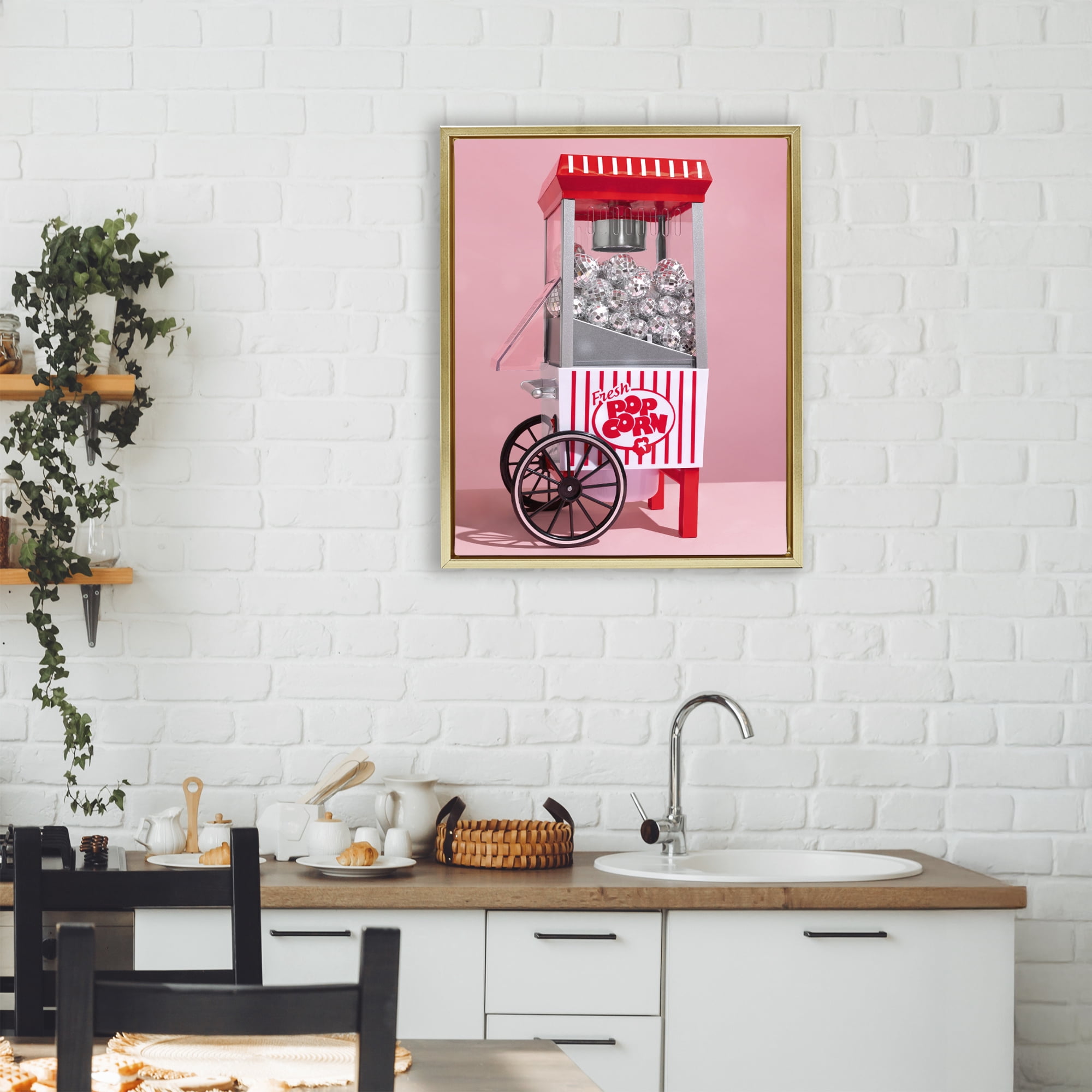 Stupell Industries Movie Popcorn with Disco Balls Gold Framed Floater Canvas Wall Art, design by LISH Creative