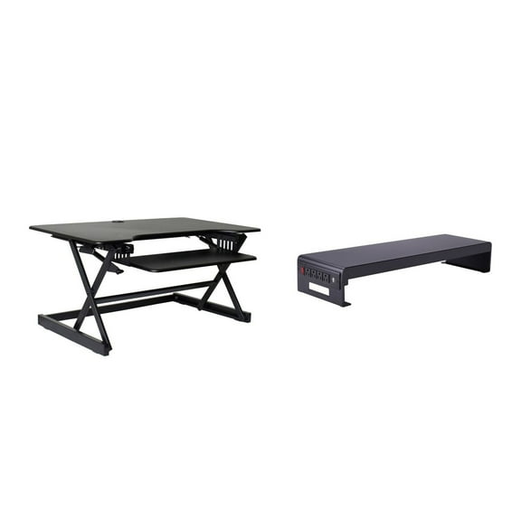 Rocelco 40 In Standing Desk Converter & 30 In Dual Monitor Stand with Power