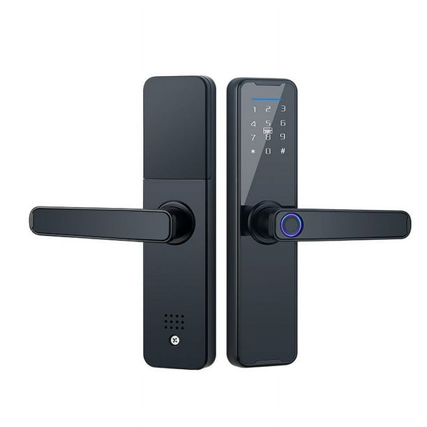 CERRADURA INTELIGENTE (NEGRO) Con 5 métodos de apertura, huella digital, código numérico, tarjeta, por celular y llave física.