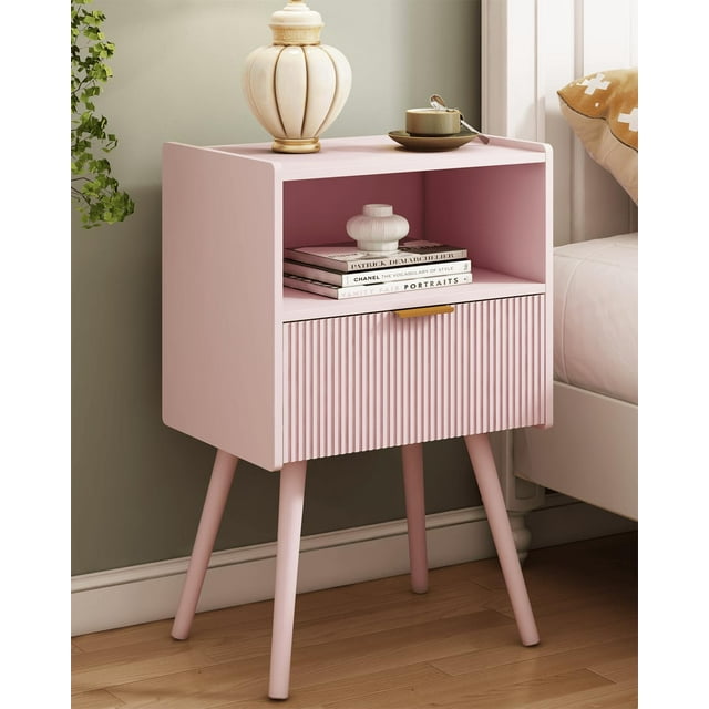 Mesa de noche JOONEE clásica rosa 42x30x65 cm con almacenamiento