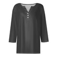 thumbnail image 5 of DENGDENG Womens 3/4 Sleeve Tops Xl Elbow Henley V-Neck Tshirts Button Down Casual Summer Blouse Plus Size Three Quarter Length Tunics Spring Work Pullover Gray S, 5 of 5