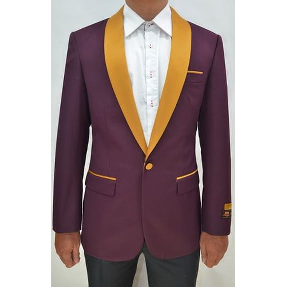 Tuxedo Jacket Mens Burgundy/Gold Collar Blazer Alberto Dinner-Jacket