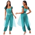 thumbnail image 6 of renvena Women's Arabian Princess Shiny Sequin Belly Dance Halloween with Tulle Jumpsuits Turquoise XL, 6 of 7