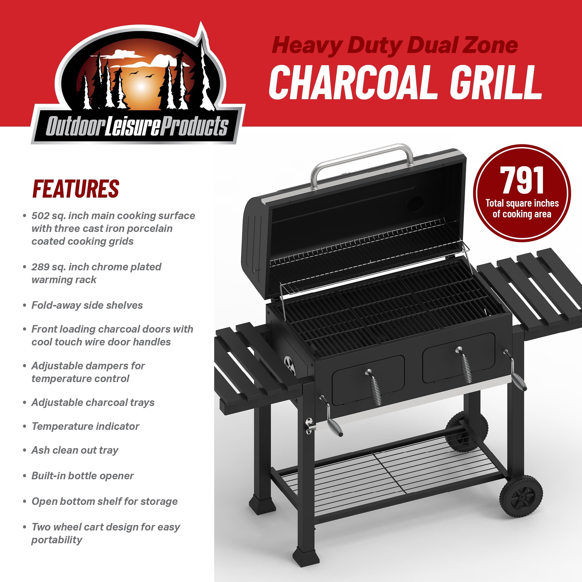 Outdoor Leisure Products Extra Large  DUAL ZONE CHARCOAL Grill