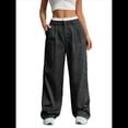 thumbnail image 2 of Pantalones Anchos y Holgados para Mujer, Estilo Palazzo Harén, Informales, A Rayas, con Cintura Elástica y Bolsillos Negro XL, 2 of 7