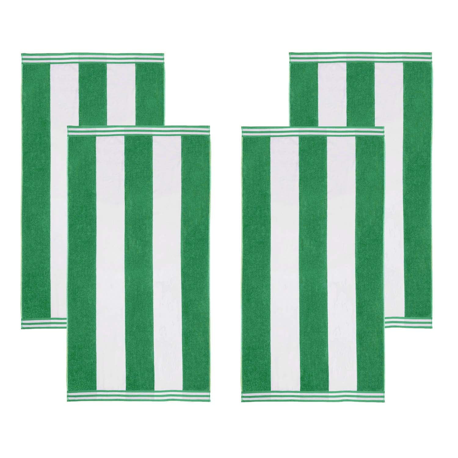 Superior Cabana Striped 4-Piece Oversized Cotton Beach Towel Set, Dark Green