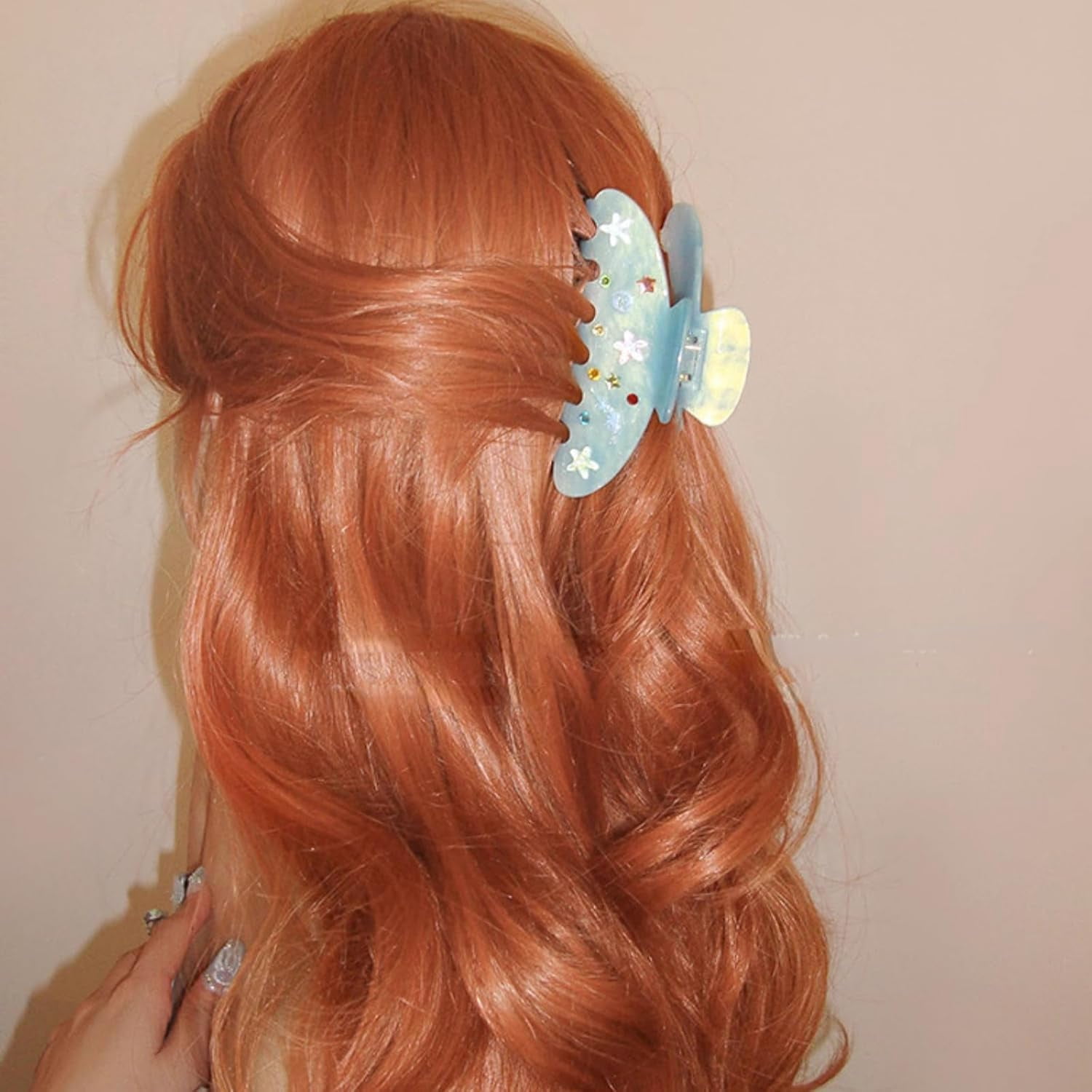 Ocean Style Goldfish Starfish Hair Claw Vintage Blue Non Slip Hair Clip Cute Cartoon Hair Accessory for Women Daily Casual Styling 2 Pcs