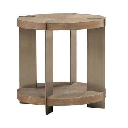 Liberty Furniture Harlow Living Room Round End Table  - Sandstone & Satin Nickel