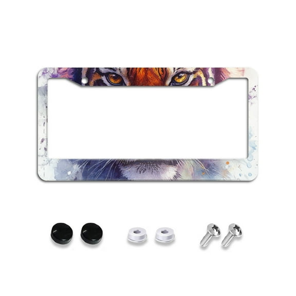 Colorful Tiger License Plate Frames for Women Men Car Plate Holder Cover Metal Tag Aluminum Car Accessories Front Rear Plate Decor