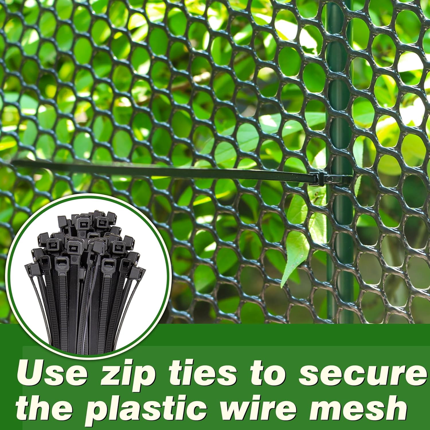 Gardzen 16in x 33ft Plastic Chicken Wire Mesh with 70 Pcs Zip Ties, 0.5in Hole Heavy-Duty Poultry Netting Garden Fence for Snow, Outdoor Barriers