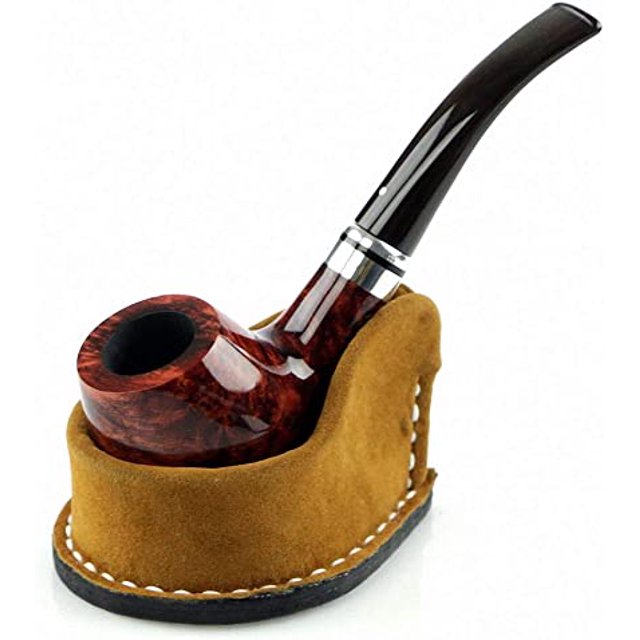 (Marrón) (excluyendo pipas) Pipa de tabaco hecha a mano Soporte de soporte para pipa de tabaco de cuero genuino Compatible con la mayoría de las pipas