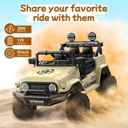 HONGLONG Licensed TOYOTA FJ Cruiser, 12V Kids Ride on Car 2.4G W/Parents Remote Control,Electric Car for Kids, MP3 ,Bluetooth,LED light, Beige