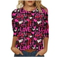 thumbnail image 2 of Odbmxy Valentine T Shirts Women 3/4 Sleeve Womens Tops Leisure Love Print Vacation Workout Loose Tops Pink, 2 of 5