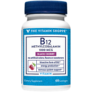 Vitamin B12 Methylcobalamin 1,000mcg  Highly Bioavailable Form of B12 to Support Energy Production  Black Cherry Flavored (60 Lozenges) by The Vitamin Shoppe