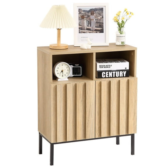 Garvee Sideboard Buffet Cabinet with Storage, Farmhouse Storage Cabinet Accent Console Credenza Coffee Bar Station with Fluted Doors, Adjustable Shevles for Living Room Dining Room Entryway