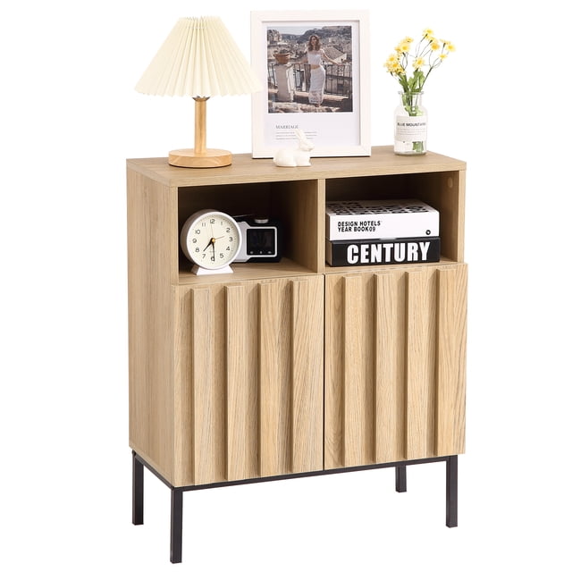 EDTara Storage Sideboard Buffet Cabinet, 23.6 Inch Wave Stripe Credenza With Adjustable Shelves for Kitchen or Entryway