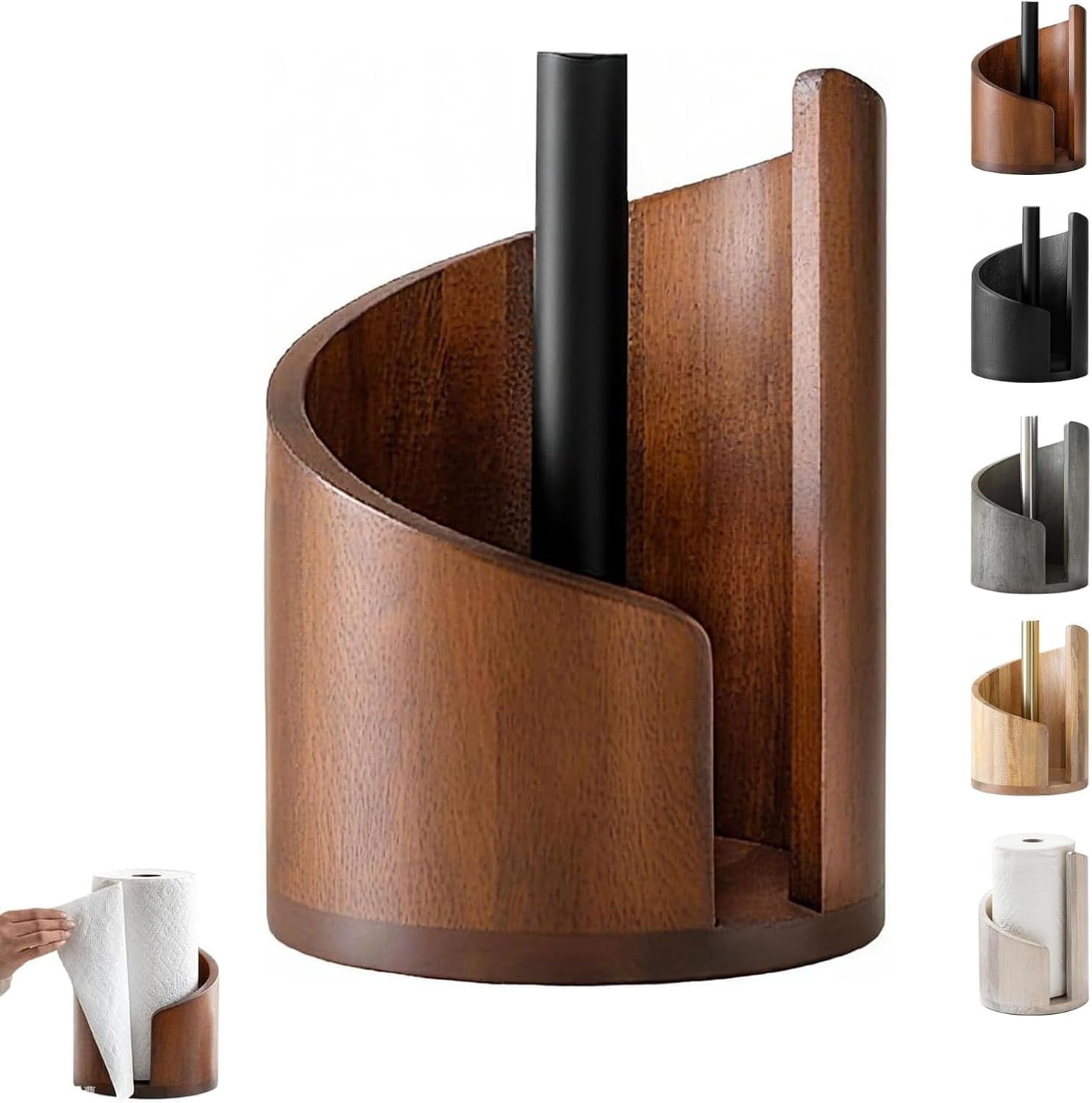 Mountain Paper Towel Holder Countertop with Mango Wood Base and Iron Stand, Natural Wood Paper Towel Holder for Stable, One-Handed Use in Kitchen and Bathroom