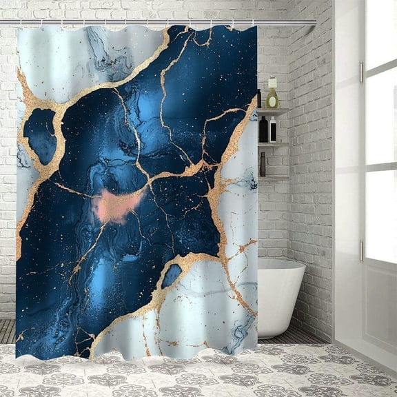 Marble Pattern Waterproof Shower Curtain with Hooks