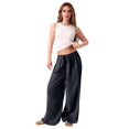 thumbnail image 6 of Minjewel Women's Loose Wide Leg Cotton Linen Pants with Drawstring, No Pocket Casual Trousers for Summer, Beach, and Daily Wear, Lightweight Breathable,Navy,S, 6 of 7