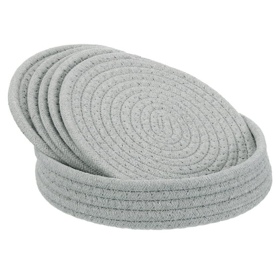 Uxcell Cotton Trivets Set, 5 PCS 7" Thicken Woven Heat Resistant Mats with and Storage Basket (Light Grey)