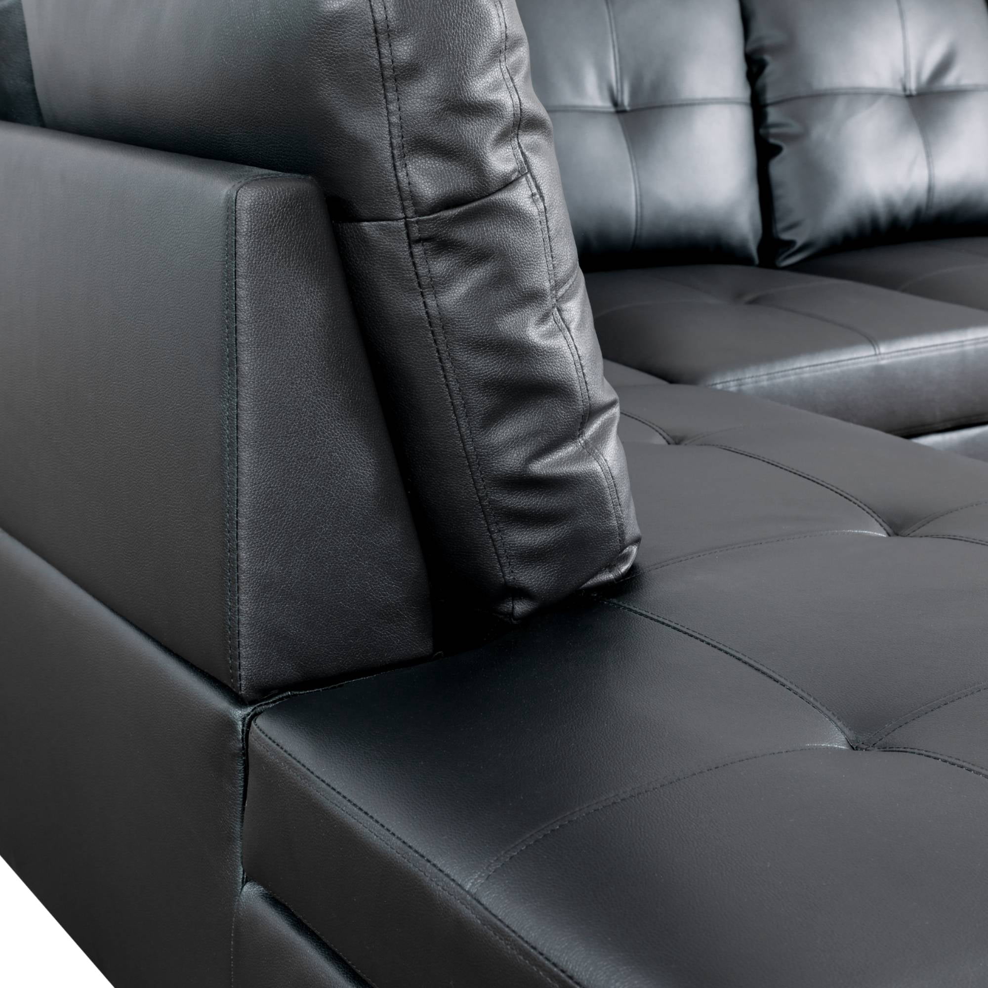 L Shape Leather sofa Couch Modern Sectional Couch with Left Chaise for Living Room Furniture Sets, Black