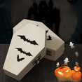 thumbnail image 1 of Caja de madera con forma de ataúd para Halloween, caja de madera hueca con forma de murciélago gótico y telaraña, caja de almacenamiento de joyas de estilo oscuro, 1 of 5