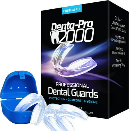 DentaPro2000 Teeth Grinding Mouth Guard Eliminates Grinding, Clenching, TMJ Set Includes 3 Dental Guards,1 Anti-Bacterial Case & Complete Molding & Fitting Instructions 2017