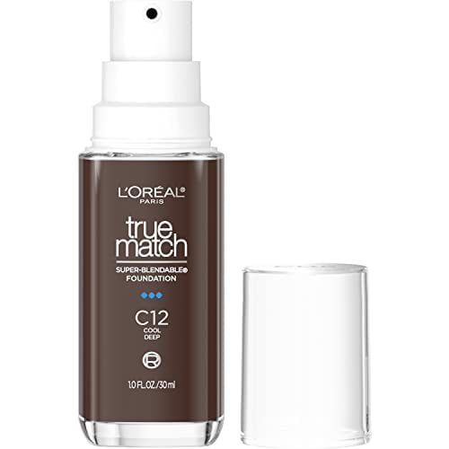 L'Oreal Paris True Match Base súper mezclable Cobertura media Base líquida Maquillaje C12 Deep 1 Fl Oz