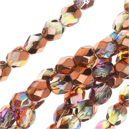Glass Bead Cuff Czech Fire Polished Glass, Faceted Round Beads 4mm, 40 Pieces, Crystal Copper Rainbow ()