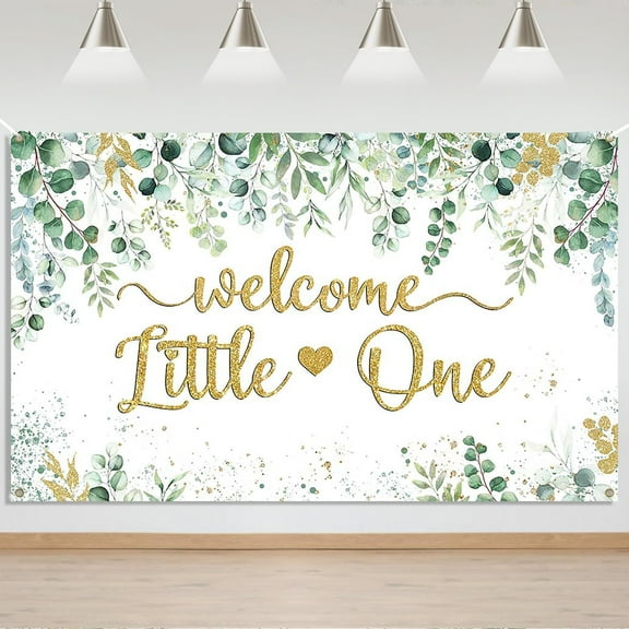 Greenery Baby Shower Backdrop Banner Welcome Little One Neutral Baby Shower Decorations Background Eucalyptus Greenery Leaves Boy Girl Neutral Baby Shower Party Photo Props 5.9x3.6ft