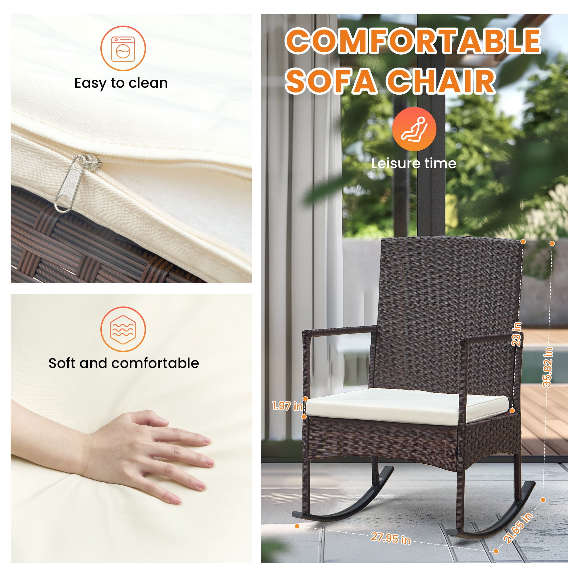 Brefac Oversize 3 Piece Patio Furniture Set Outdoor Patio Rocking Chair Set for Balcony Garden Bistro,Beige