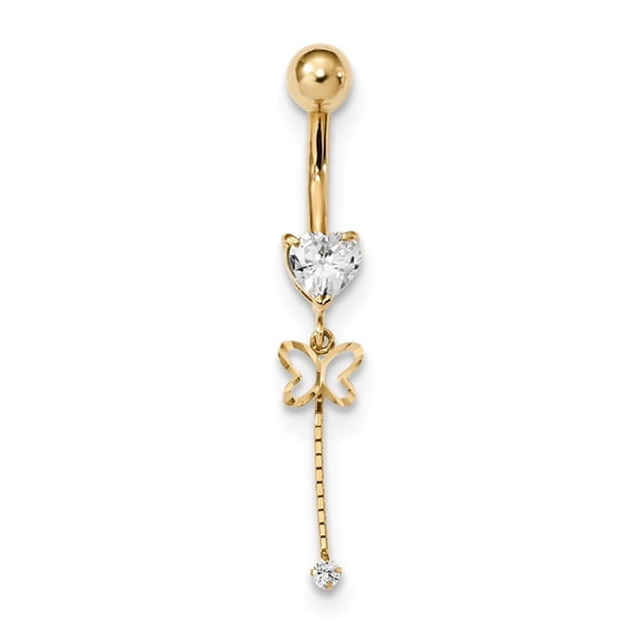 5.5mm 14k Cubic Zirconia Butterfly Chain Dangle Belly Ring
