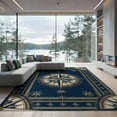 thumbnail image 2 of ODIKA 8'x10' Washable Area Rug Non-Slip Chair-Friendly Mat Antique Compass Rose Maritime Star Points Aged Rope Frame Design for Dining Room, Large Office, Lounge, 2 of 7