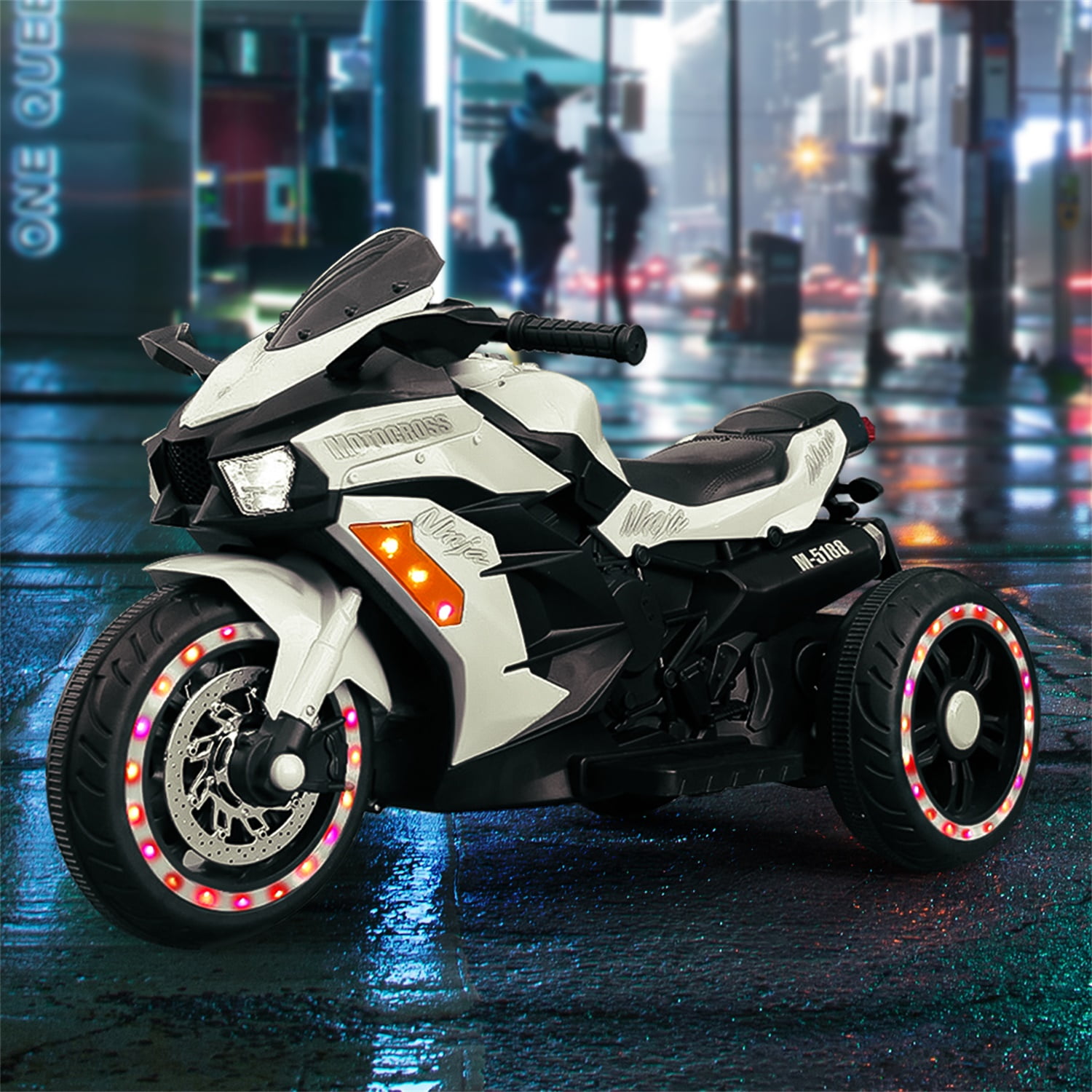 CIPACHO 12V Powered Ride Ons Electric 3Wheel Motorbike Kids Rechargeable Toy Car with Upgrade the Luminous Wheel, White