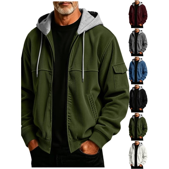 Maoxin Men Jacket Men's Fashion Casual Double-sided Plaid Long-sleeved Hooded Casual Coat/jacket Jacket Coats , Black , L