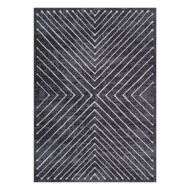 Large Modern Area Rug - Washable Non Slip Low Pile Carpet - Ultra Soft Striped Floor Rug for Living Room Bedroom Dining Room - Stain Resistant Easy Clean Design - Durable Surface - Dark Gray