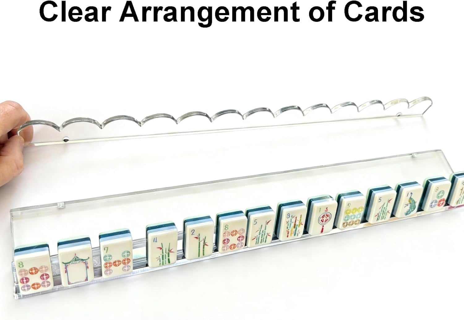Magnetic Scalloped Mahjong Racks with Pushers, Clear Acrylic Tile Organizers, Fits Standard and Large Tiles