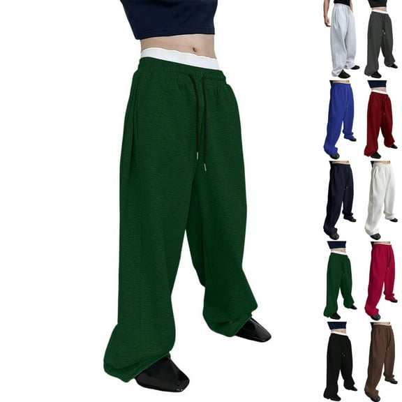 Zimjoy Men's Wide Leg Sweatpants Casual Elastic Waist Baggy Sweatpants Drawstring Fleece Cargo Sweatpant Loose Fit Lightweight Track Pants Yoga Workout Gym Sweatpant, Dark Green L