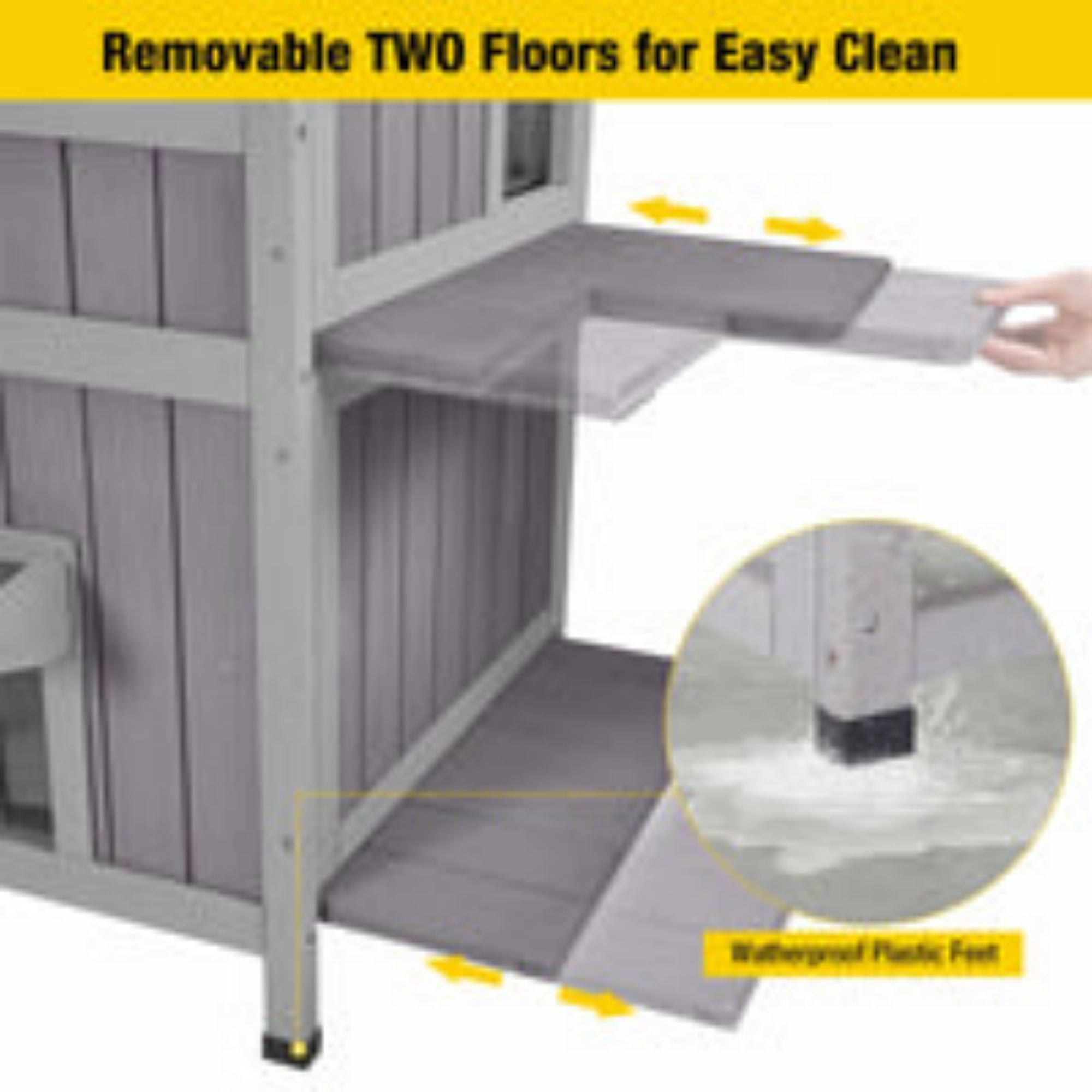 Aivituvin Outdoor Cat House Weatherproof, Feral Cat Shelter for Winter 2 Story Cat Condos Escape Doors with Balcony