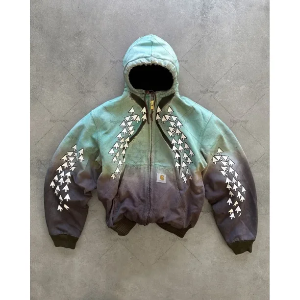 Sudadera con capucha y cremallera estilo hip hop rock gótico de nueva marca de moda Y2k con estampado de degradado de flechas estilo Harajuku retro de gran tamaño para parejas