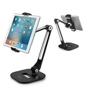 AboveTEK Long Arm Aluminum Tablet Stand, Folding iPad Stand with 360 Swivel iPhone Clamp Mount Holder, Fits 4-11" Display Tablet/Phones for Kitchen Table Bedside Office Desk POS Kiosk Reception